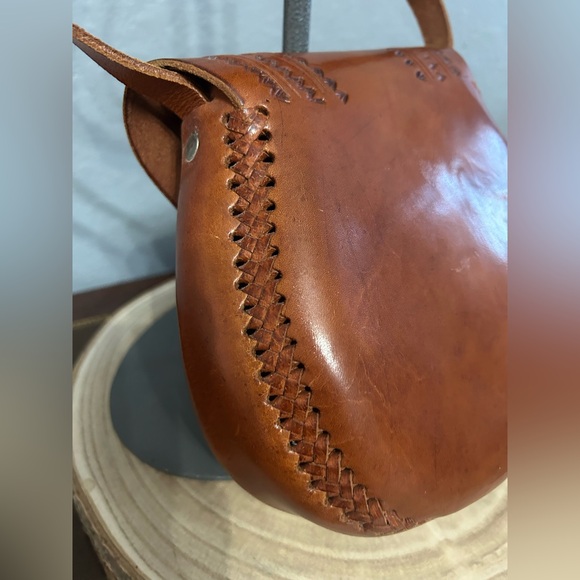 Brown Boho Hand Tooled Leather Crossbody Bag  
#922 - Picture 7 of 12